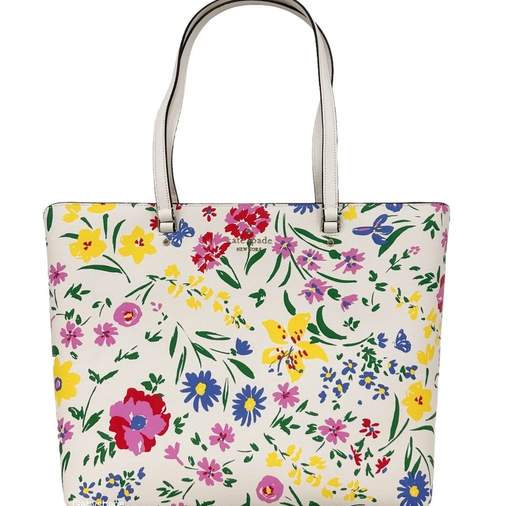 Kate Spade Perfect Large Top Zip Tote Garden Bouquet Floral Cream Multi - Picture 3 of 9